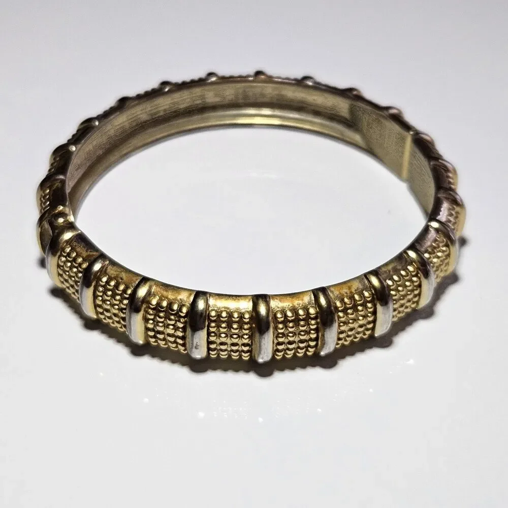Cookie Lee Gold Tone Textured Hinge Bangle Bracelet Approx 7.5